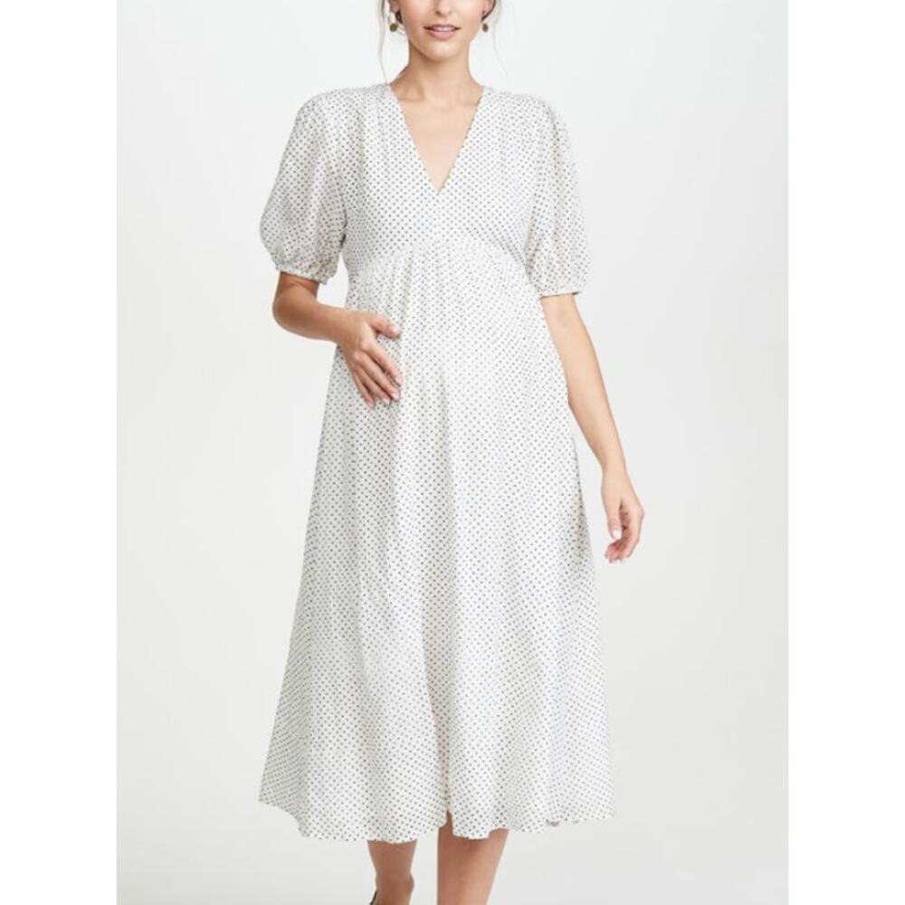 Hatch White Midi Dress with Black Polka Dots